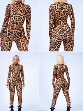 Badinka Savage Leopard Print Long-Sleeve Jumpsuit